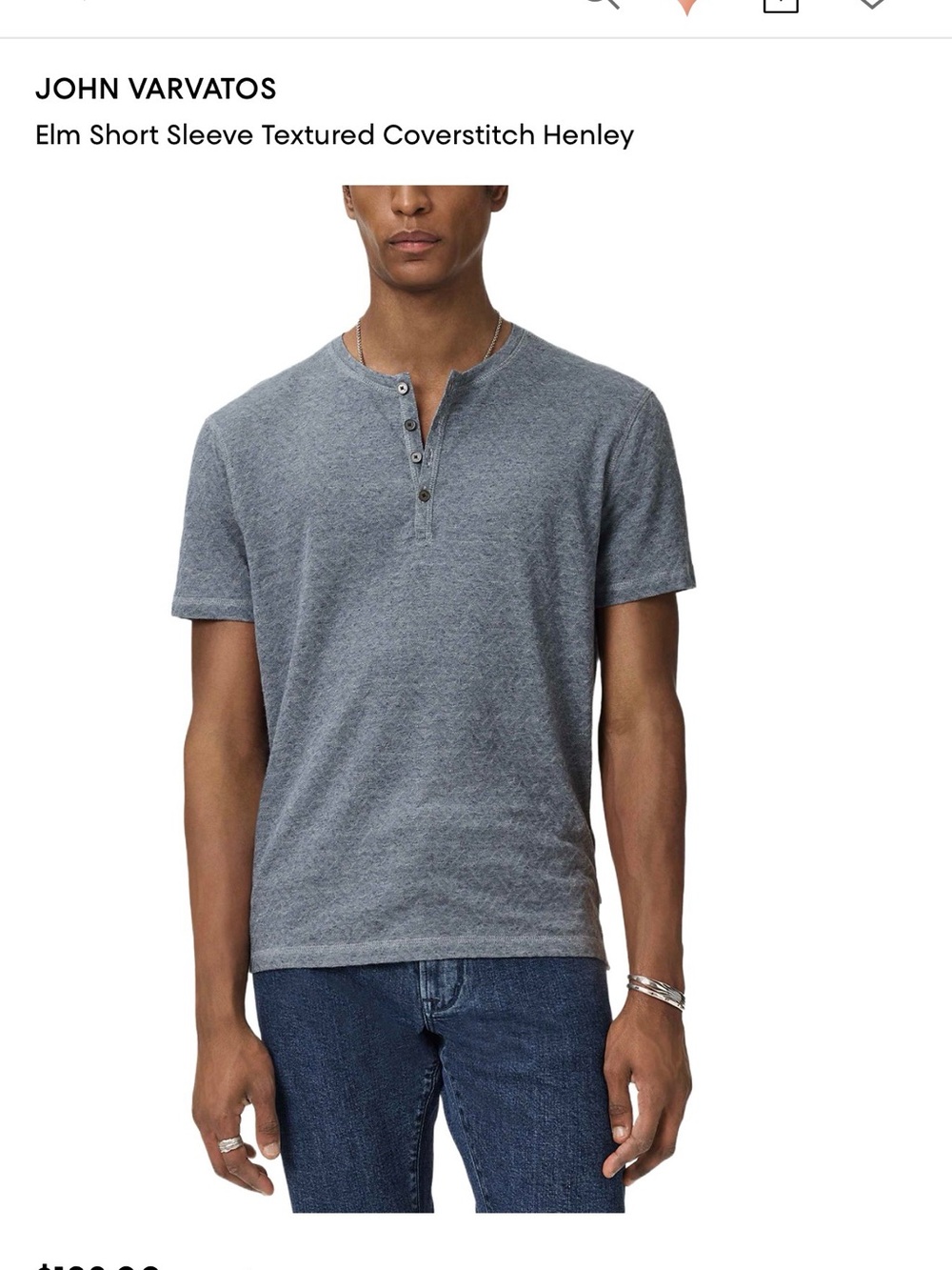 John Varvatos Short Sleeve Henley in Heather Blue-Gray